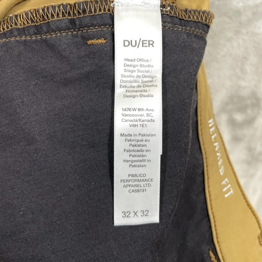 DUER Pants Mens 32x32 Brown Relaxed Taper Performance MFNR1002